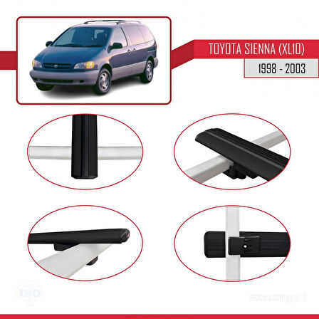 Toyota Sienna (XL10) 1998-2003 Arası ile Uyumlu BASIC Model Ara Atkı Tavan Barı Siyah 2 Adet