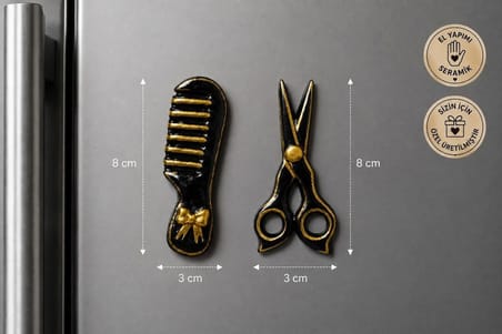 Kadın Kuaför Seti Tarak ve Makas Figürlü Dekoratif Magnet Seti