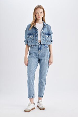 DeFacto Crop Düğmeli Jean Ceket D4196AX24AUNM28
