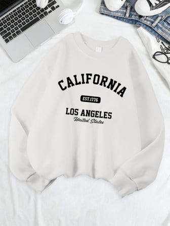 California Los Angeles Est 1776 Baskılar Tişörtü Kadın Bisiklet Yaka Temelleri Kapüşonlular G