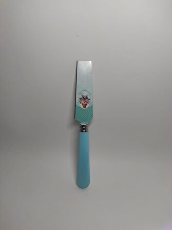  Mini Kek Pasta Spatulası Dekoratif Çiçek Baskılı Mini Pasta Spatulası 21 cm Small Spatula