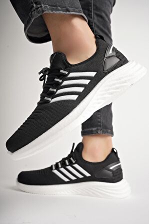 Muggo Montag Garantili Günlük Ortopedik Kaymaz Taban Bağcıklı Çizgili Erkek Sneaker Spor Ayakkabı