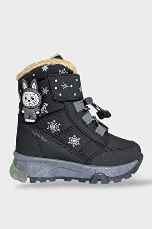 İçi Kürklü Suya Dayanıklı Soğuk Geçirmez Bebe Çocuk Bot SİYAH - FÜME