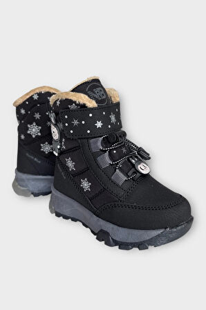 İçi Kürklü Suya Dayanıklı Soğuk Geçirmez Bebe Çocuk Bot SİYAH - FÜME