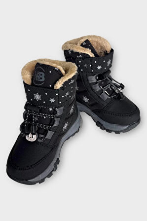 İçi Kürklü Suya Dayanıklı Soğuk Geçirmez Bebe Çocuk Bot SİYAH - FÜME