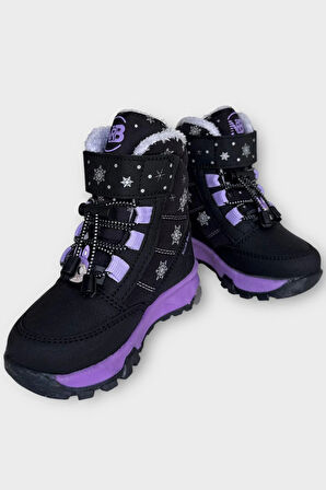 İçi Kürklü Suya Dayanıklı Soğuk Geçirmez Bebe Çocuk Bot SİYAH - MOR