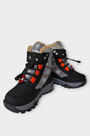 İçi Kürklü Suya Dayanıklı Soğuk Geçirmez Bebe Çocuk Bot SİYAH - TURUNCU