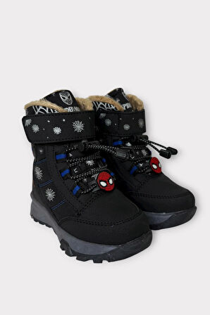 İçi Kürklü Suya Dayanıklı Soğuk Geçirmez Bebe Çocuk Bot SİYAH - MAVİ