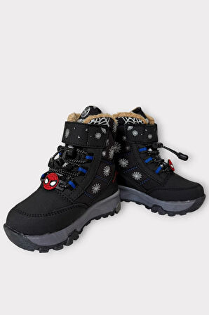 İçi Kürklü Suya Dayanıklı Soğuk Geçirmez Bebe Çocuk Bot SİYAH - MAVİ