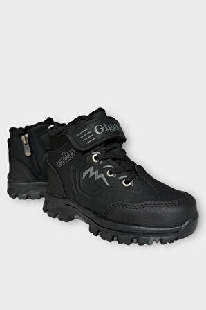 Cırtlı Fermuarlı İçi Yünlü Soğuk Geçirmez Outdoor Günlük Çocuk Bot SİYAH