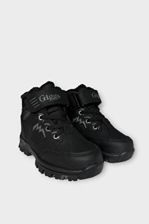 Cırtlı Fermuarlı İçi Yünlü Soğuk Geçirmez Outdoor Günlük Çocuk Bot SİYAH