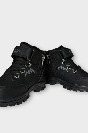 Cırtlı Fermuarlı İçi Yünlü Soğuk Geçirmez Outdoor Günlük Çocuk Bot SİYAH