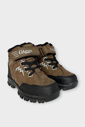 Cırtlı Fermuarlı İçi Yünlü Soğuk Geçirmez Outdoor Günlük Çocuk Bot KAHVERENGİ