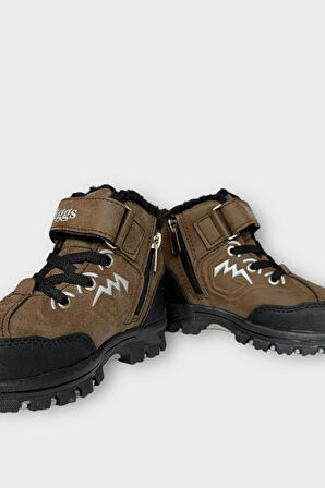 Cırtlı Fermuarlı İçi Yünlü Soğuk Geçirmez Outdoor Günlük Çocuk Bot KAHVERENGİ