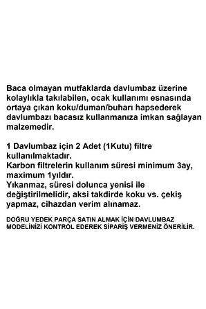 P 124 YTI (8808871100) Gömme Aspiratör Davlumbaz Karbon Filtre Bacasız Kullanım Kömür Filtresi