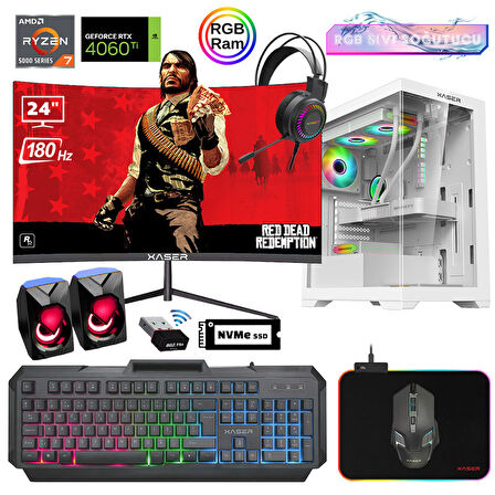 Xaser Xsr906 Ryzen 7 5700x 16GB Ram 512GB M.2 NVMe SSD 8GB RTX4060Ti 24"Curved 180Hz Sıvı Soğutma Oyun Bilgisayarı