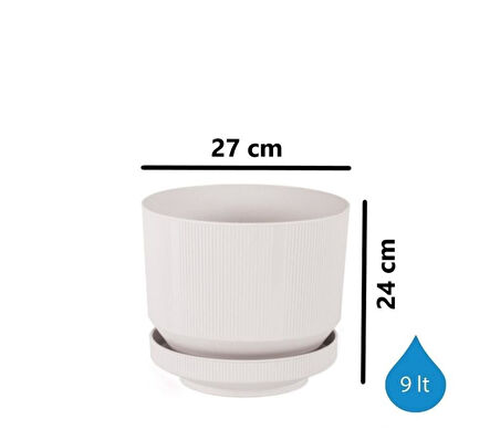 Omnipazar SO-S284 Dekoratif Tabaklı Lüks Çizgi Desenli Saksı 9 Litre