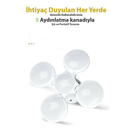 Periboia Solar Güneş Enerji Ve Usb Sarjlı 5 Kanatlı Bahçe Aydınlatma Led Askılı Pratik Kamp Lamba