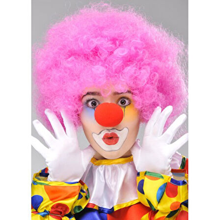 Periboia Pembe Renk Kıvırcık Bonus Peruk ve Kırmızı Burun Seti