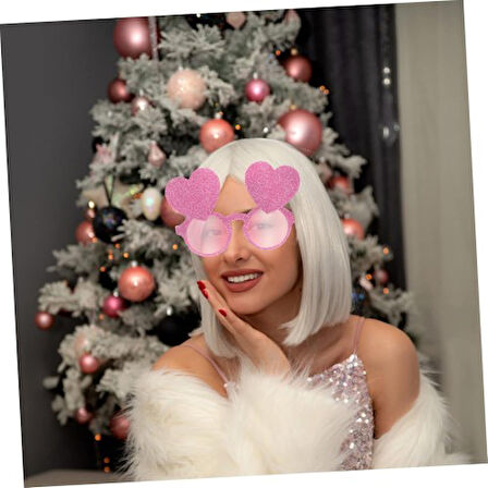 Periboia Pembe Renk Sim İşlenmiş Kalp Figürlü Parti Gözlüğü