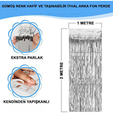 Periboia Gümüş Metalize Saçaklı Fon Perde