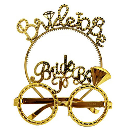 Periboia Bride To Be Taç ve Gözlük Seti Altın Renk