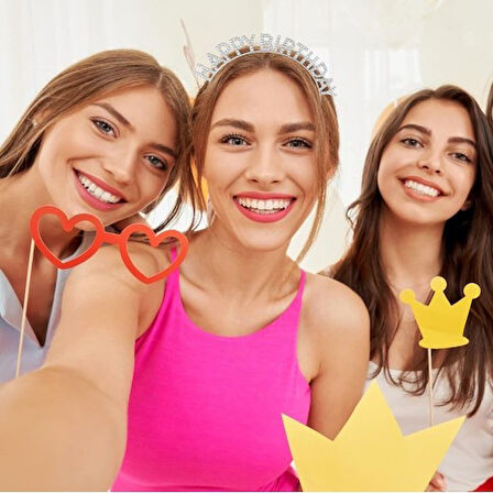 Periboia Gümüş Kristal Taşlı Happy Birthday Tacı