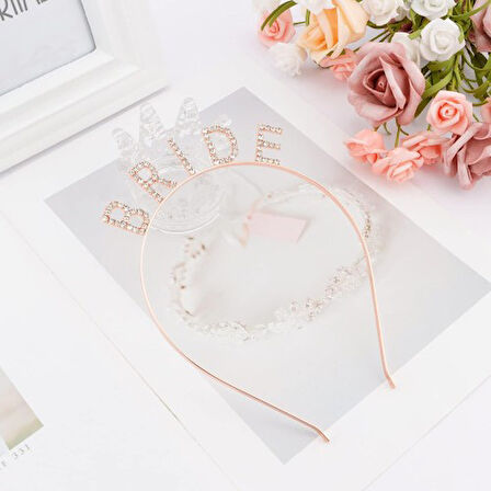 Periboia Rose Gold Bekarlığa Veda Kristal Taş Bride Tacı