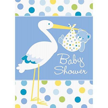 Periboia Baby Boy Stork Temalı Mavi Davetiye 8 Adet