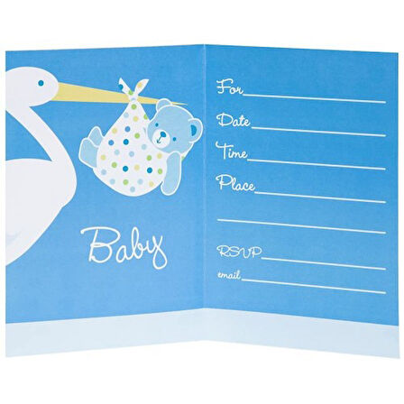 Periboia Baby Boy Stork Temalı Mavi Davetiye 8 Adet