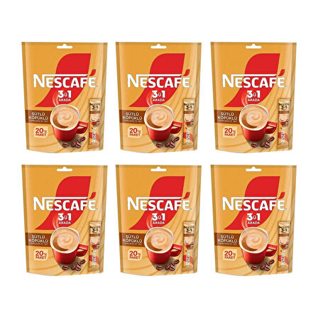 Nescafe 3 ü 1 Arada Sütlü Köpüklü 17,4 gr 20 li Paket x 6 Adet