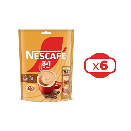 Nescafe 3 ü 1 Arada Sütlü Köpüklü 17,4 gr 20 li Paket x 6 Adet
