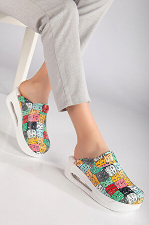 Ortopedik Sabo Terlik Doktor Hemşire Hastane Aşçı Terliği Kadın Kedi Desenli