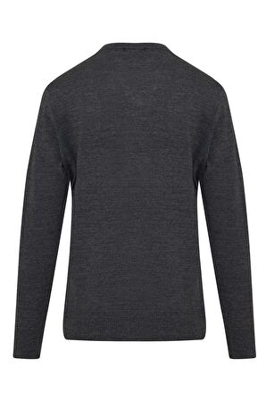 Gri Desenli V Yaka Yünlü Triko Kazak | S