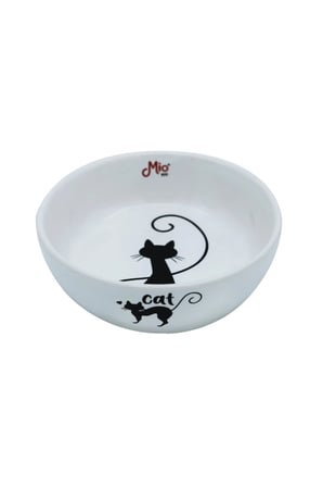 Seramik Kedi Mama ve Su Kabı Kedi Desenli