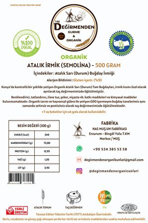 Organik Atalık İrmik (Semolina) - 500 Gram