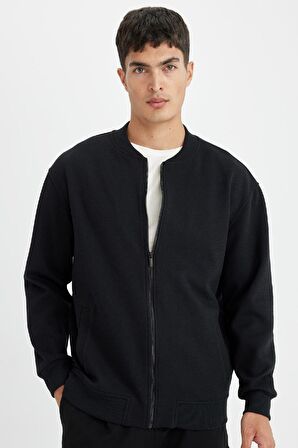 DeFacto Relax Fit Kolej Yaka Fermuarlı Çift Cepli Mevsimlik İnce Bomber Hırka D2605AX24AUBK81