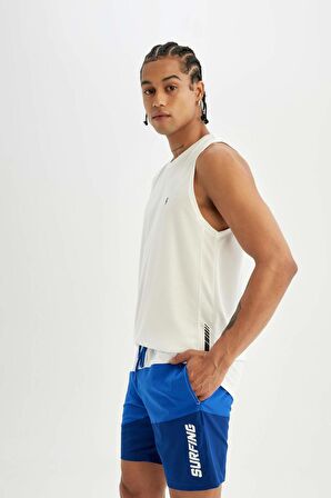 DeFactoFit Regular Fit Baskılı Esnek Dokulu Sporcu Kısa Boy Deniz Şortu B5997AX24HSBE104