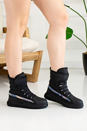 Günlük Kadın Bot Kaymaz Kalın Taban Cırtlı Oval Burun Kürklü Astarlı Rahat Hafif Kar Botu 920