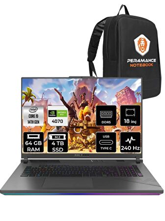ASUS ROG Strix G18 i9-14900HX 64GB 4TB SSD RTX4070/8GB 240Hz 18" WQXGA FDOS N6002 & PER4 ÇANTA