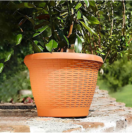 Omnipazar SO-HS02 Plastik Hasır Desenli Dekoratif Saksı 6 Litre No 2