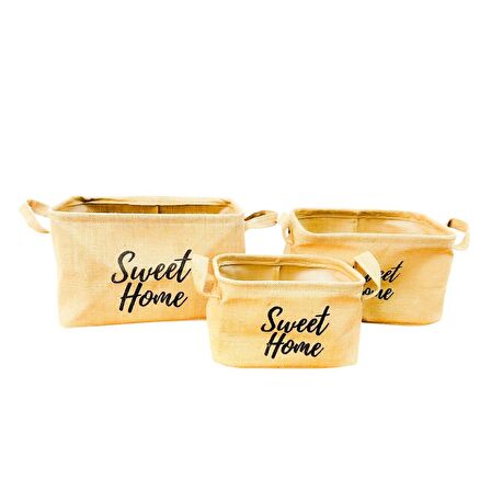 Sweet Home Jüt Hasır Ev Düzenleyici Mutfak Banyo Salon Sepeti Katlanır Sıvı Korumalı Üçlü Set