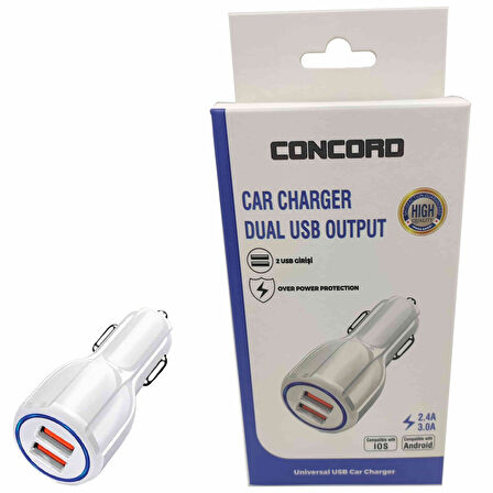 USB 3.0A - 2.4A Hızlı Şarj Concord C-767