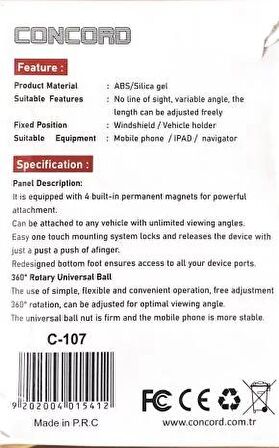 C-107 CONCORD ARAÇ İÇİ TUTUCU
