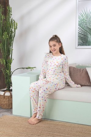 Çocuk Ayıcık Desen Likralı Soft interlok Kumaş Uzun Kollu Pijama Takımı