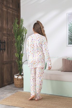 Çocuk Ayıcık Desen Likralı Soft interlok Kumaş Uzun Kollu Pijama Takımı