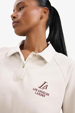 DeFactoFit NBA Los Angeles Lakers Polo Yaka Pike Sweatshirt D6152AX25SPBG745