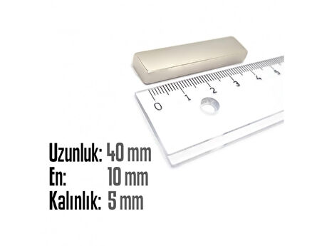 Neodyum Mıknatıs Köşeli  40x10mm , Kalınlık 5 mm ( 1 Adet)