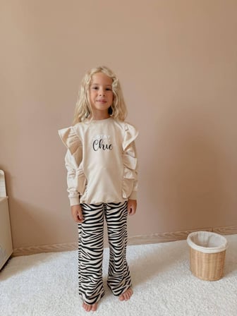 Kız Çocuk "Stay Chic" Fırfırlı Sweatshirt ve Zebra Desenli Pantolon Takım

 50041krem