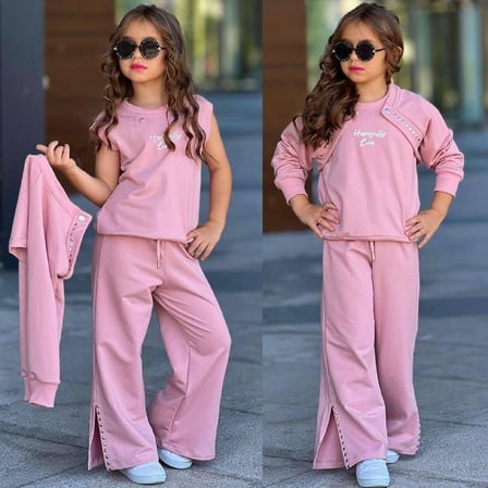 Kız Çocuk 3 Parça Alt Üst Takım 6430 Pudra